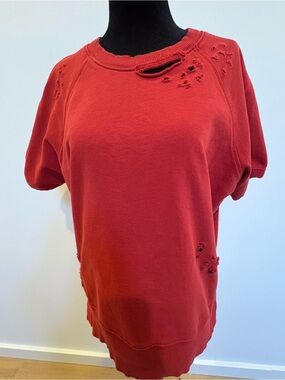pistola Red Distressed Short-Sleeve Sweatshirt